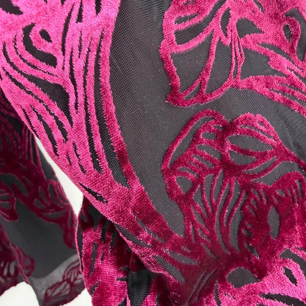 Cato Magenta Pink Burnout Velvet Floral Blouse Black Sheer Mesh Top Women Medium - Picture 2 of 8